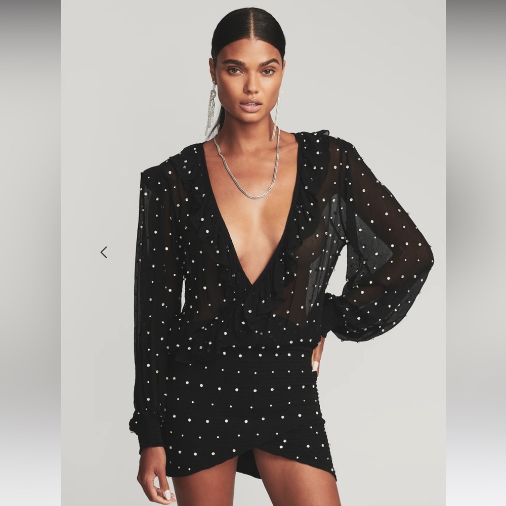 Retrofete Black Mini Dress with Silver Accents - Picture 2 of 6